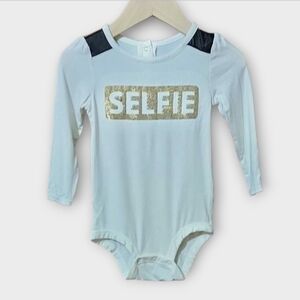 NWT Koala KiK White Selfie Bodysuit with Gold Sequin Design ~sz 12M